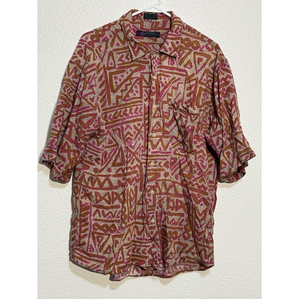 Wimbledon Shirt Vintage Mens Large Rayon Linen Blend Vibrant Multicolor Rare 80s